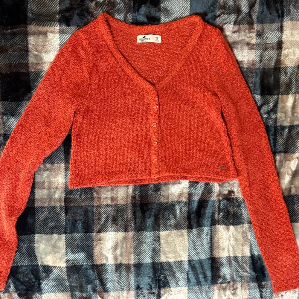 Red Cropped Cardigan Sweater